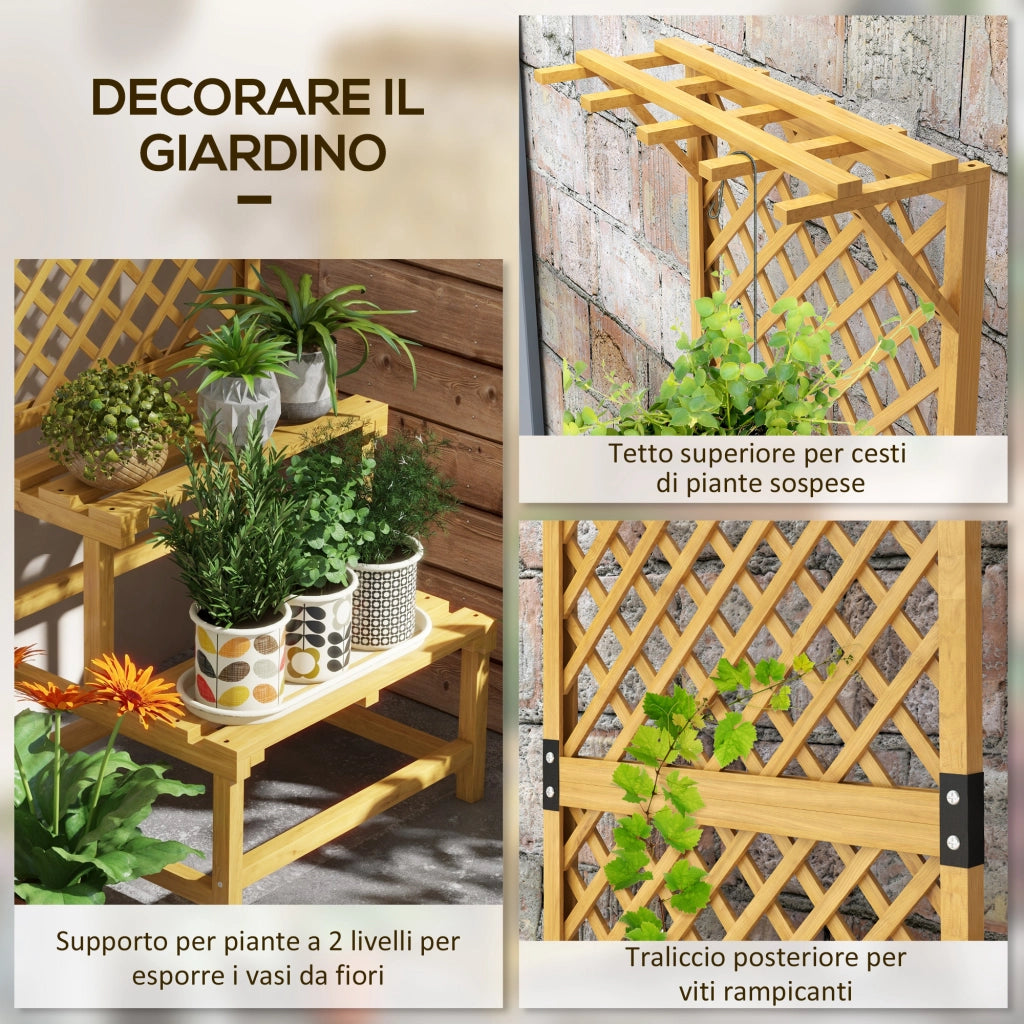 Fioriera con Grigliato a 2 Livelli ¨C zephmum ¨C Legno di Abete, 60x50x166 cm