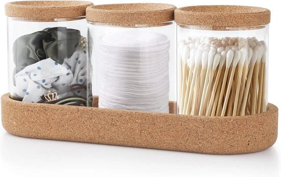 Set di 3 contenitori di conservazione per cosmetici con coperchi in gomma - Organizzatore per spazzole e rulli di cotone