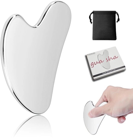 Strumento di massaggio a gua sha con lama in acciaio inossidabile - per massaggiare/schiacciare - per la drainaggio linfatico - per il viso/occhi/gola - schiacciatore - leggero - strumento di massaggio