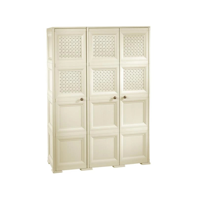 ARMADIO 3 ANTE ANGORA 118X43X164 CM CON PUNTALI, ANTE TRAFORATE E VANO PORTASCOPA – MOBILE ALTO ORGANIZZAZIONE CASA PER INGRESSO E LAVANDERIA
