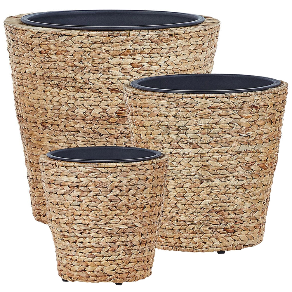 Set di 3 vasi per piante da interno e da esterno rotondi in giacinto d'acqua naturale