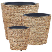 Set di 3 vasi per piante da interno e da esterno rotondi in giacinto d'acqua naturale