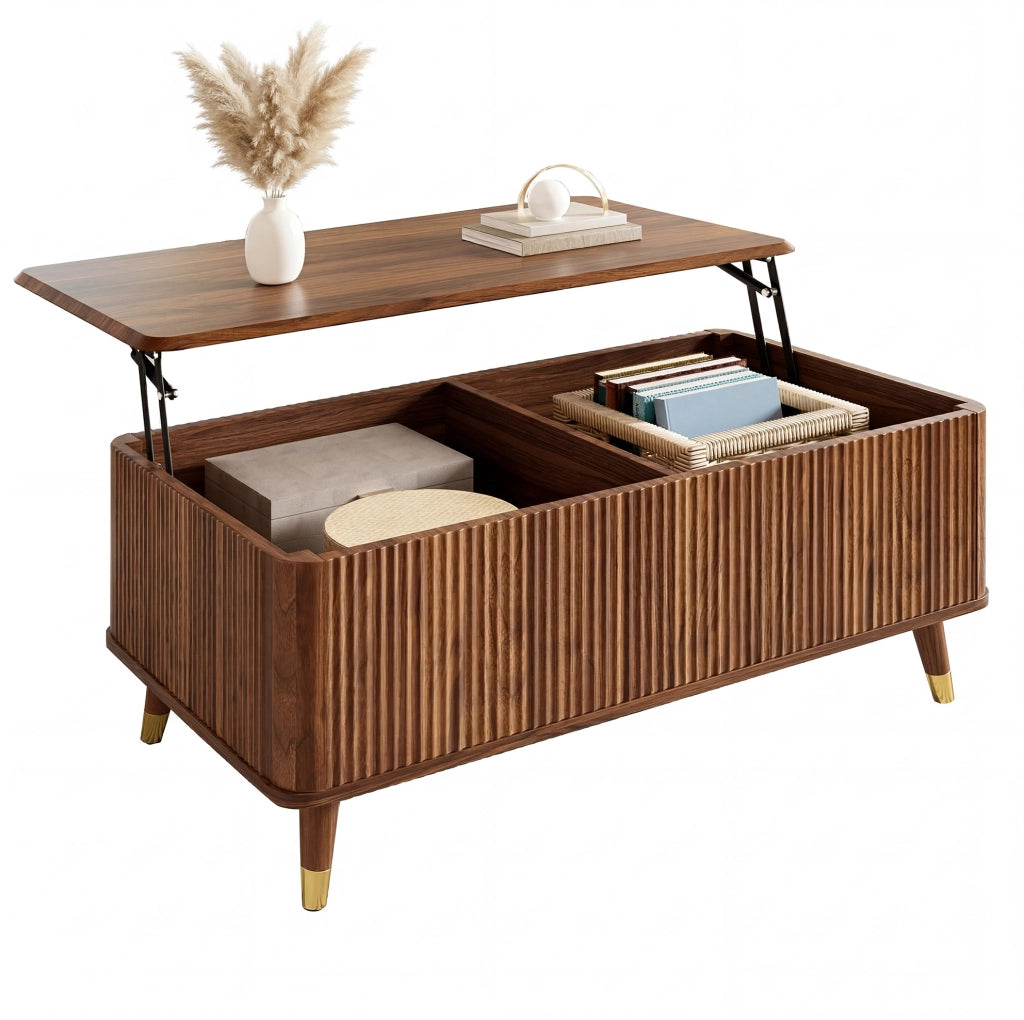 Tavolino da caffè moderno retrò con piano sollevabile 97x52x56;5 cm in MDF; noce