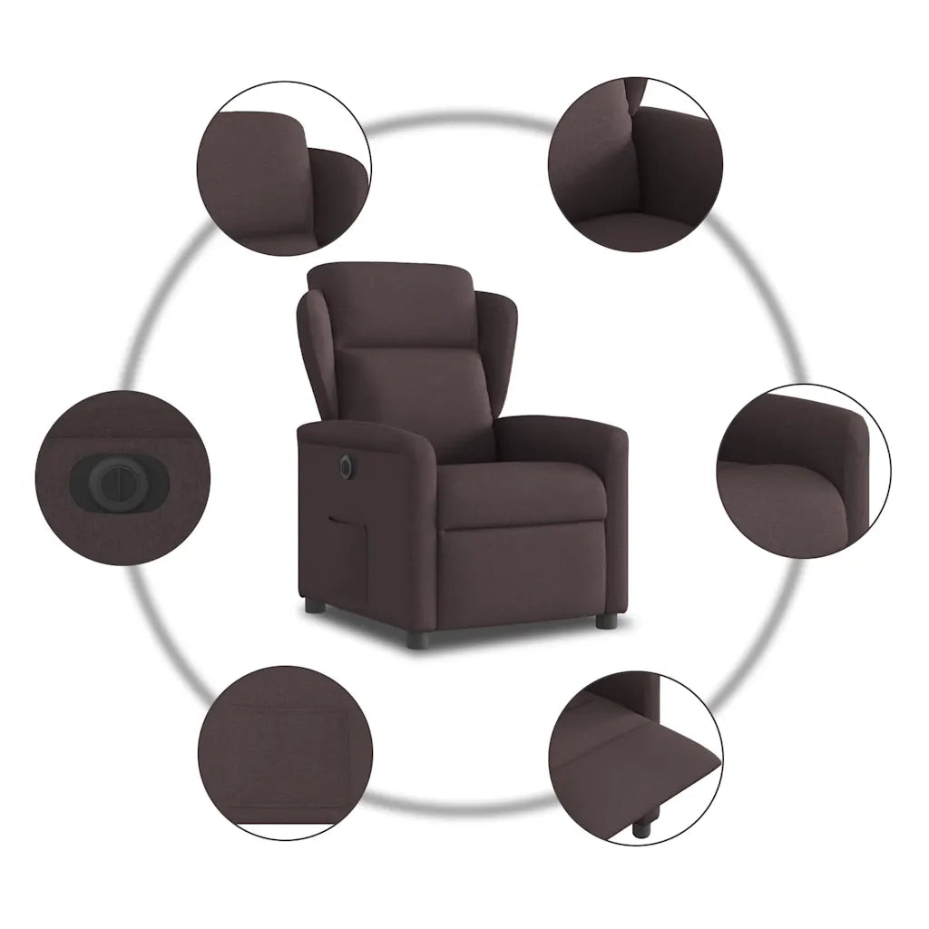 Poltrona Elettrica Reclinabile Marrone Scuro in Tessuto 3303119