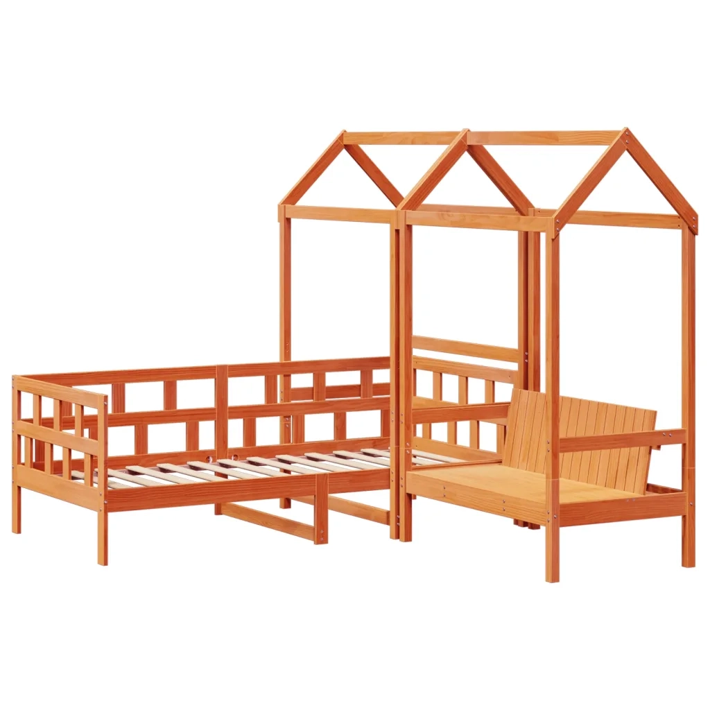 Letto singolo | Letto per adulti | Set Dormeuse con Tetto Marrone Cera 90x200 cm Massello Pino