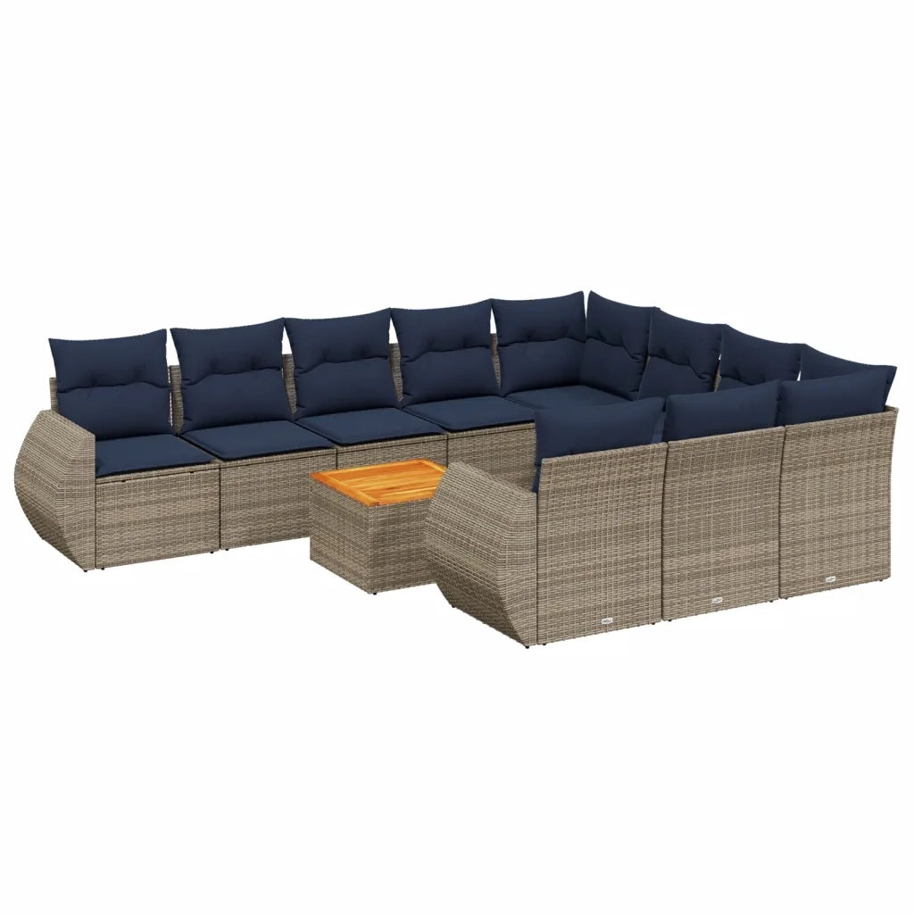 Set Divani da Giardino 11 pz con Cuscini Grigio in Polyrattan 3225186