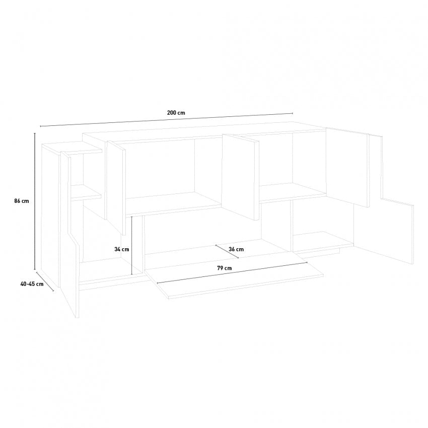 Credenza Moderna NEW CORO con 2 ante battenti, 1 ribalta e 4 ante battente in Bianco, Acero e Pereira