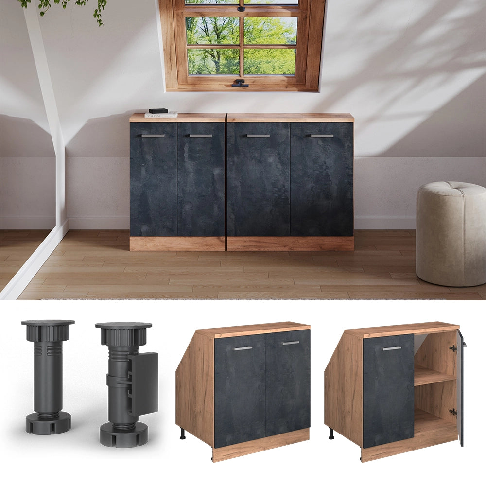 Mobile sottotetto Rion Calce nera/Rovere dorato 80 x 83.8 cm con 2 porte, carcassa 60 cm profondità Vicco