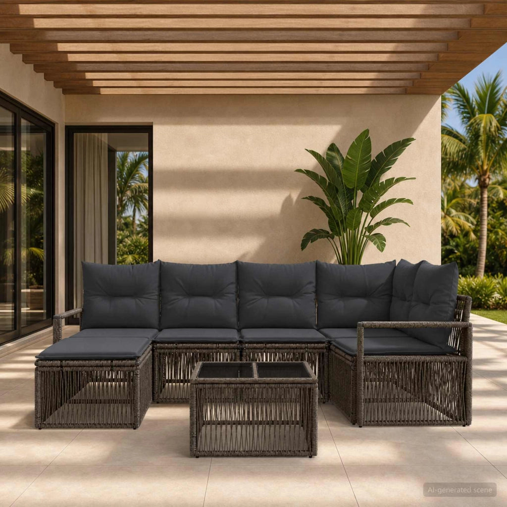 Set Divano da Giardino 7 pz Grigio polyrattan 3435782