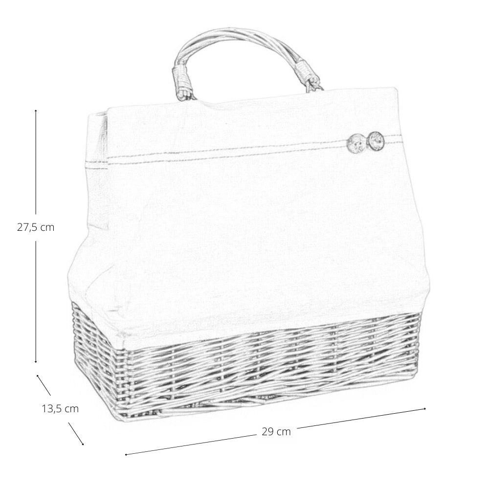 Borsa mare Spring in vimini con manico e tela beige con bottoni 29x13,5x h 27,5