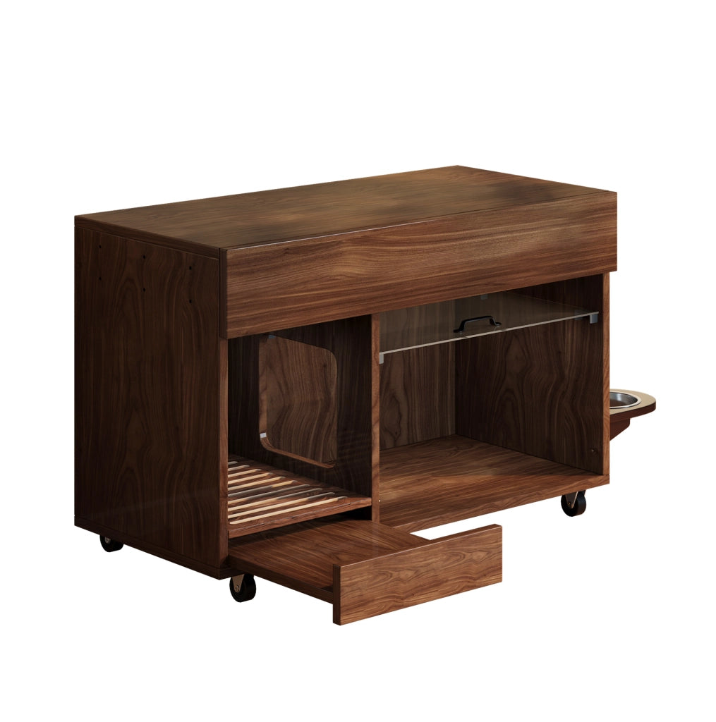 Mobile copri lettiera per gatti con cassetti e ruote; MDF noce; 100 x 45;5 x 67 cm