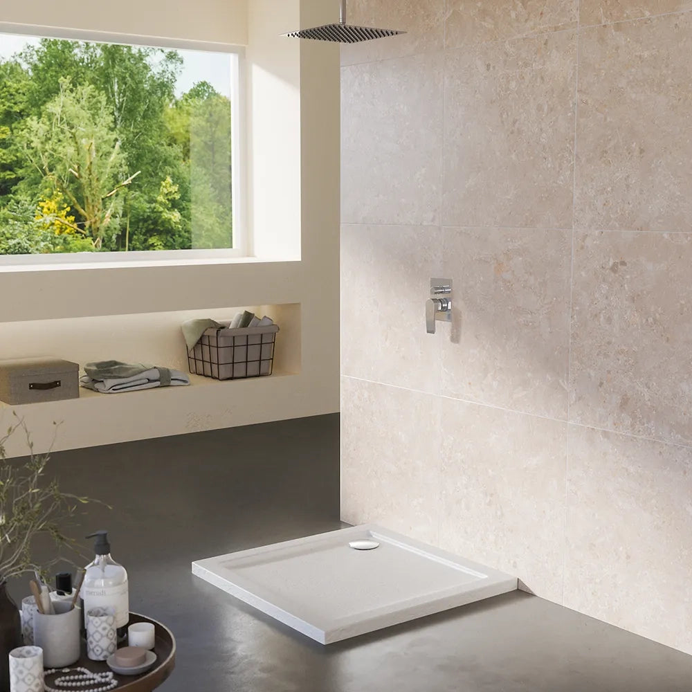 Piatto doccia 70x70 effetto pietra bianco in acrilico altezza slim | Petra