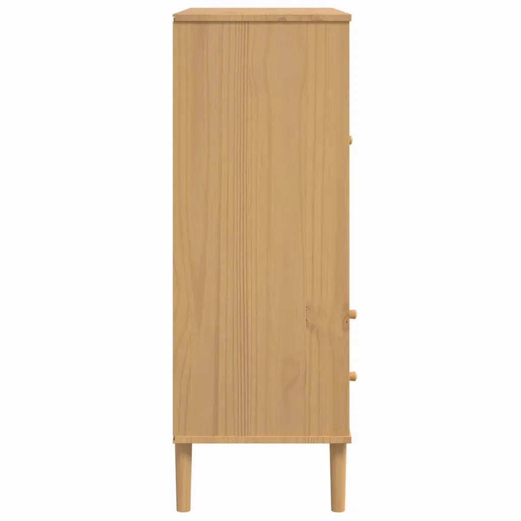 Credenza | Madia | Buffet da pranzo | Armadio da pranzo SENJA Aspetto Rattan Marrone 90x40x112cm Massello Pino