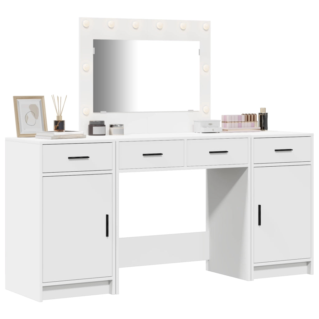 Set toeletta 3 pezzi con LED, legno ingegnerizzato bianco