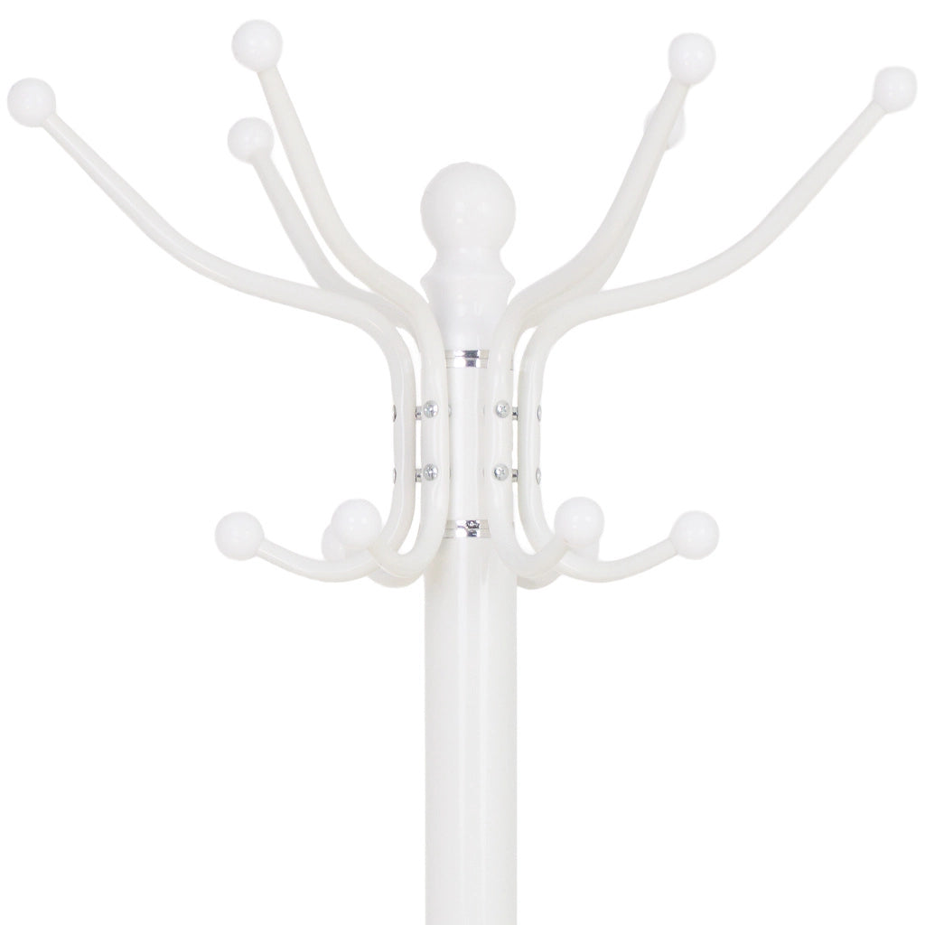 Perchero de metal blanco con paraguero y 6 ganchos D36x173h cm