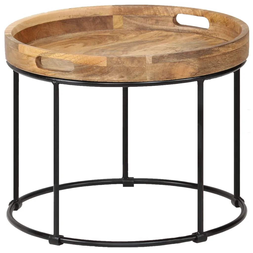 Tavolino da Salotto Legno Massello di Mango e Acciaio 50x40 cm 246672