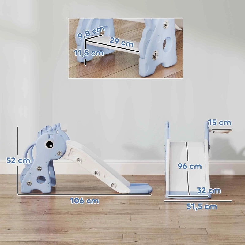 SCIVOLO per bambini a forma di giraffa con canestro e pallone Blu 106x51,5x52 cm