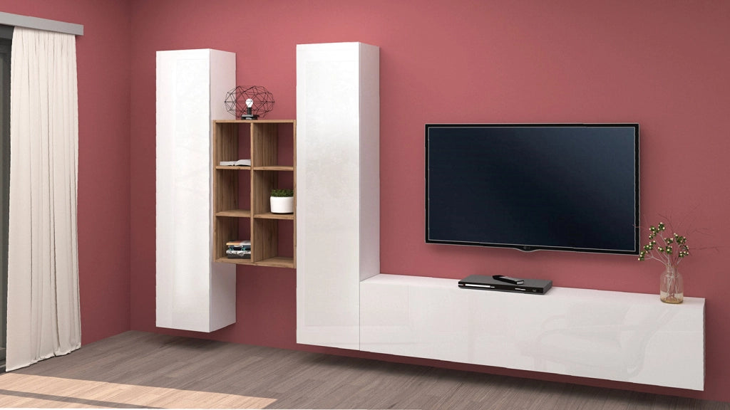 Parete Attrezzata Soggiorno 320x30x180 cm Maruska n°21 Bianco Lucido