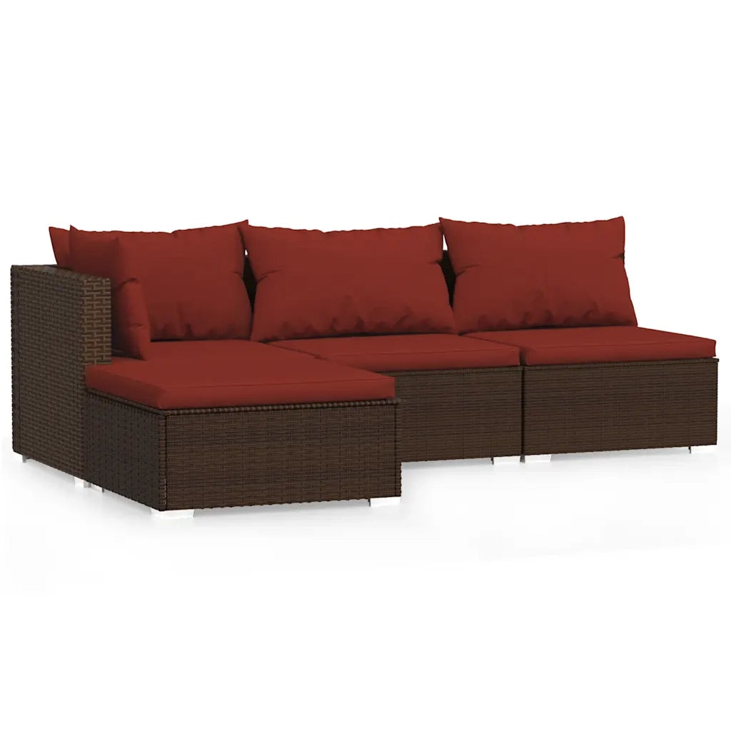 Set Divani da Giardino 4 pz con Cuscini in Polyrattan Marrone cod mxl 53338