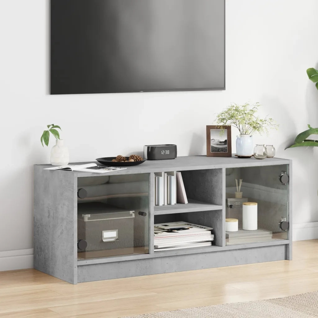 Mobile Porta TV con Ante-Mobile per TV-Credenza TV in Vetro Grigio Cemento 102x37x42 cm 147573