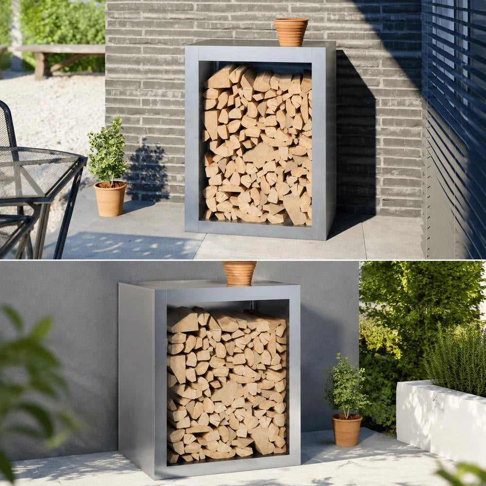 Porta legna 60x40x80 cm in acciaio zincato – robusto e resistente, ideale per esterni, giardino e camino, pratico e durevole
