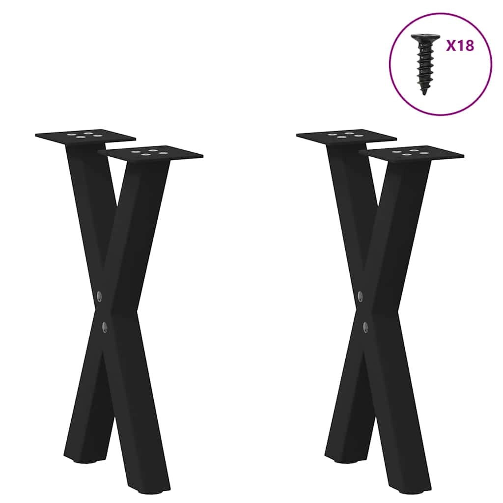 Set di 2 gambe per tavolino da caffè a forma di X con piedini regolabili 28 x 42 cm acciaio nero 02_0057163