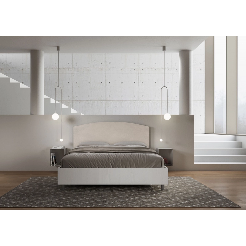 Letto Matrimoniale 160x200 cm struttura bianco frassino testata Antilia - Con rete,Microfibra,Sabbia