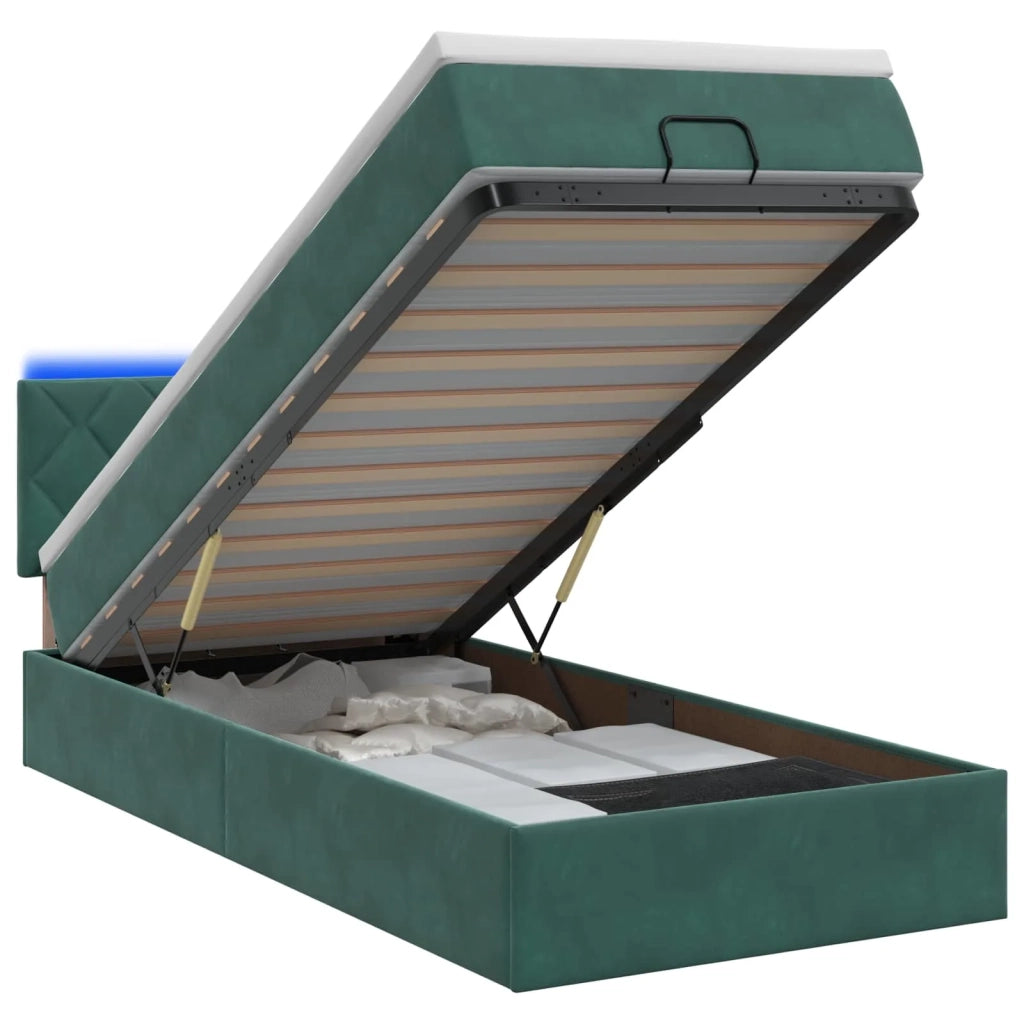 Letto Ottomano con Materasso e LED Verde Scuro 80 x 200 cm 3457176
