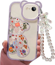 Hoes Transparante per iPhone 7/8/SE con Disegno di Fiori e Cinturino per Polso - Protezione Carina per Ragazze e Donne