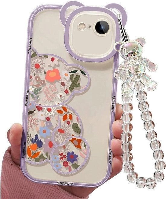 Hoes Transparante per iPhone 7/8/SE con Disegno di Fiori e Cinturino per Polso - Protezione Carina per Ragazze e Donne
