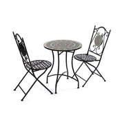Set tavolo e 2 sedie Mandala multicolore metallo e ceramica a mosaico 60cm
