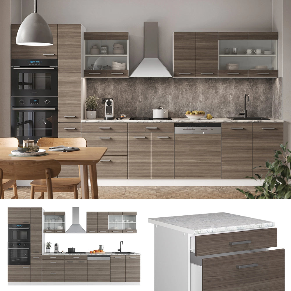 Vicco Mobile da cucina Grigio prezioso/bianco 350 cm con armadio alto, PL Antracite
