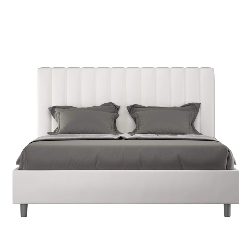 Letto queen size con rete imbottito 150x210 similpelle cappuccino Agueda