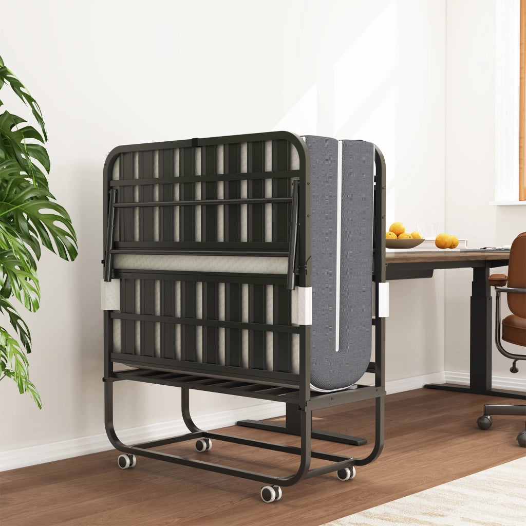 Letto pieghevole singolo 90x190 cm con materasso in schiuma viscoelastica nero