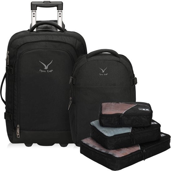 Valigetta da viaggio 2-in-1 63L con ruota e borsa a mano con tasca esterna e contenitori di imballaggio 56x36x41cm nero