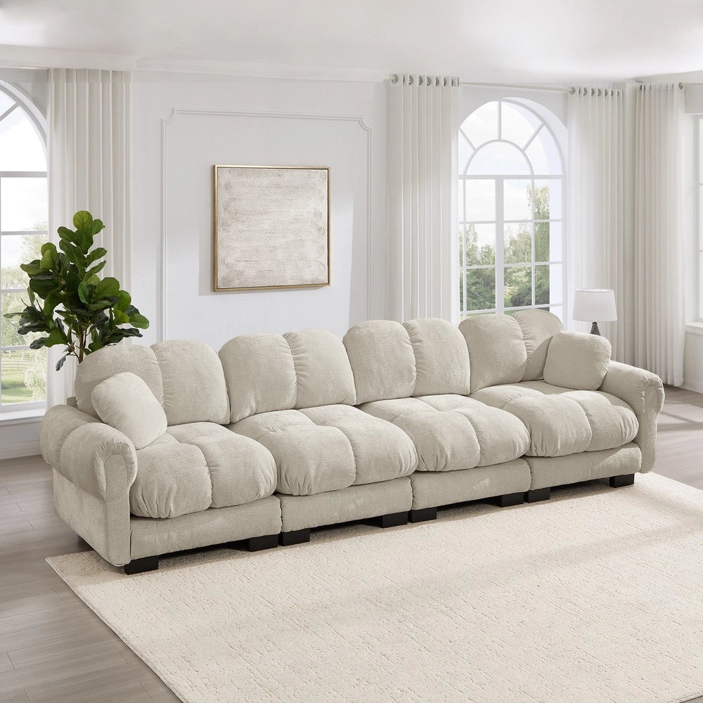 Divano 4 posti ¨C Minimal ¨C tessuto chenille grigio chiaro con braccioli cuscini imbottito