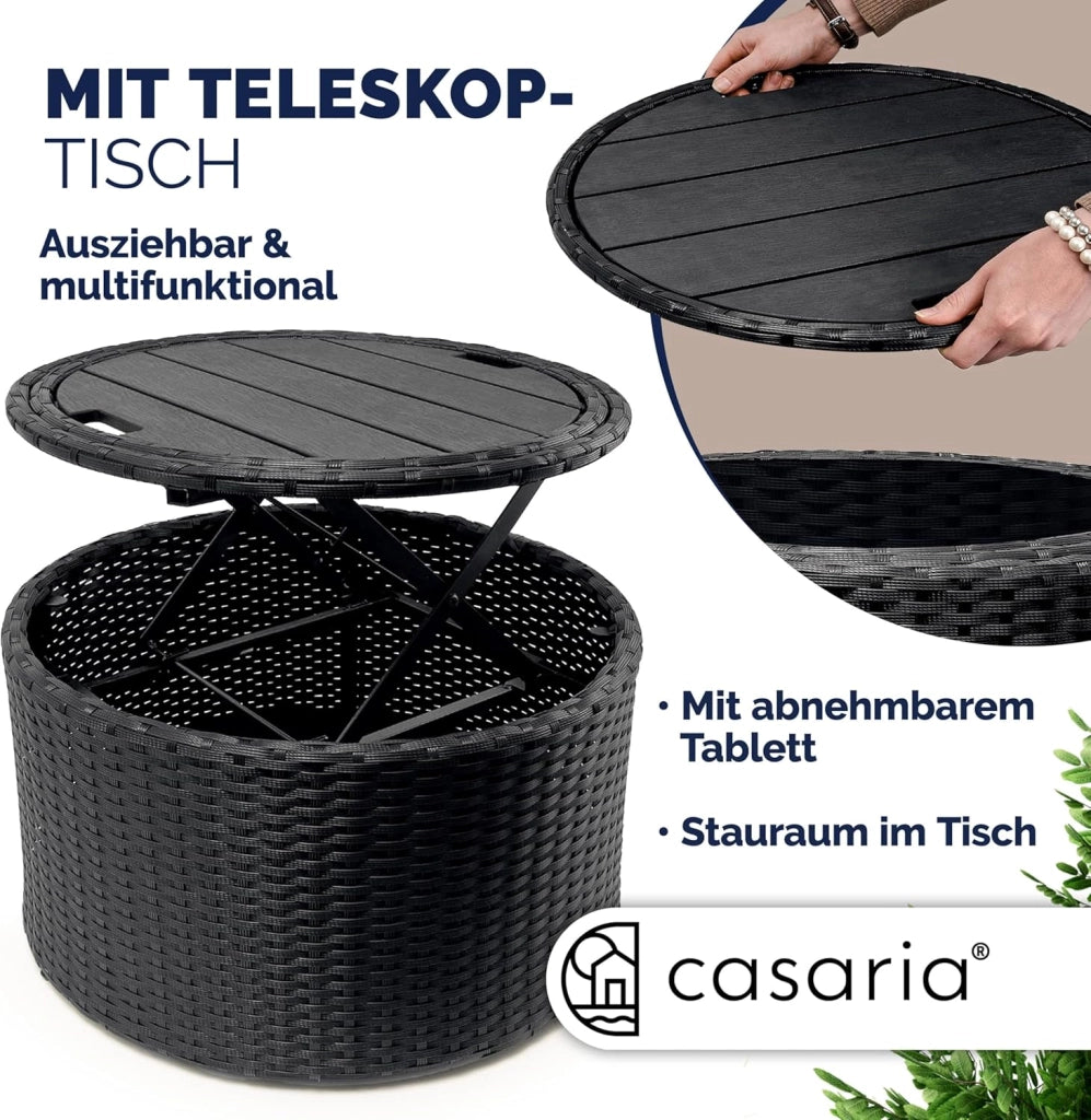 ® Lettino Prendisole Isola Polyrattan Sdraio da Giardino con Tavolo 185 cm Set Mobili Lounge per Esterno Divano Letto da Spiaggia Salottino