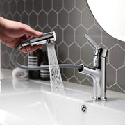 Kraan per bagno con doccia estrattile, 2 tipi di getto d'acqua, rubinetto da lavandino in ottone estratto, miscelatore a un giro con scarico regolabile in acciaio inossidabile, finitura cromata