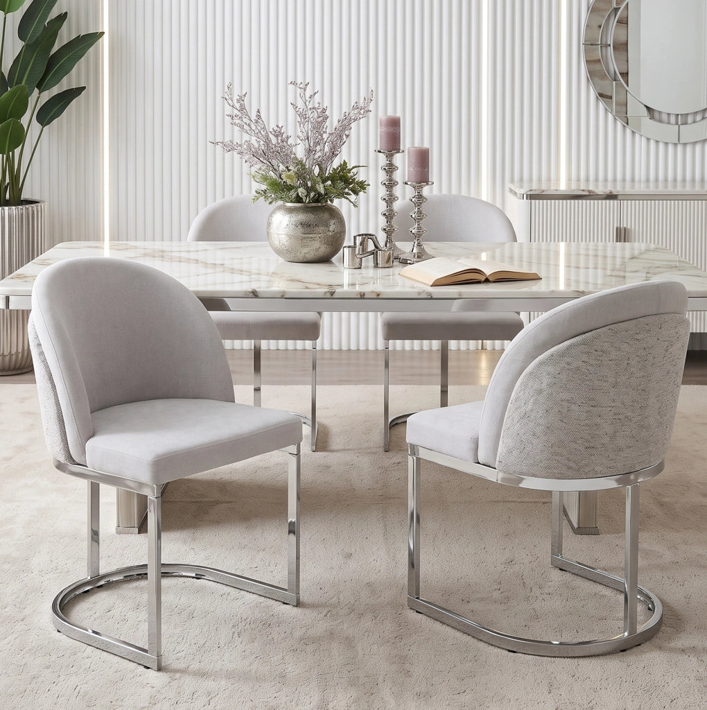 Set di 4 sedie da pranzo 59x52x85 cm con doppio schienale in chenille grigio e argento