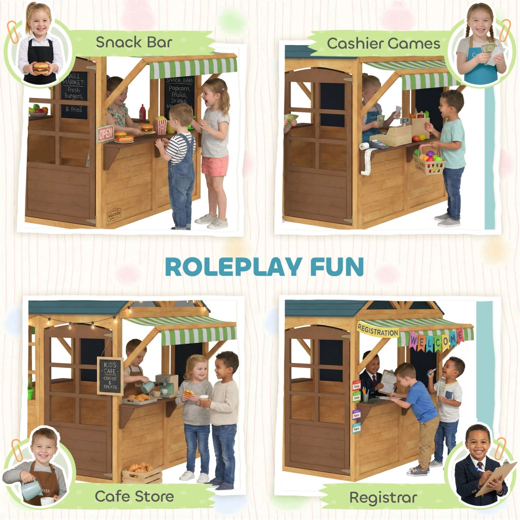 Casetta gioco bambini pieghevole ¨C Xylo ¨C porta finestre tettoia lavagna gialla