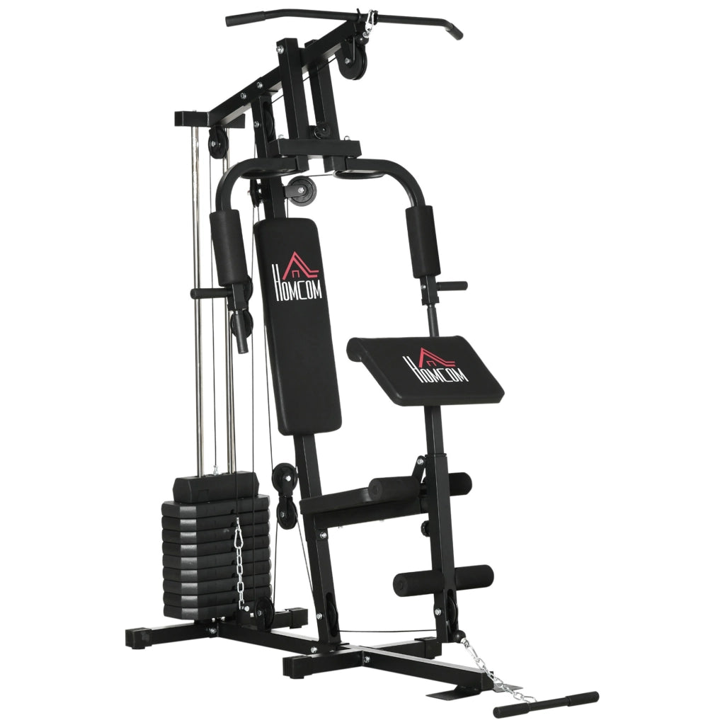 EasyComfort Stazione Fitness Multifunzione Power Tower con Pesi fino 45kg e Panca Imbottita, 135x103x210cm