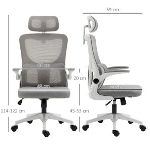 Sedia da ufficio ergonomica 60 x 59 x 114-122 cm grigia con braccioli