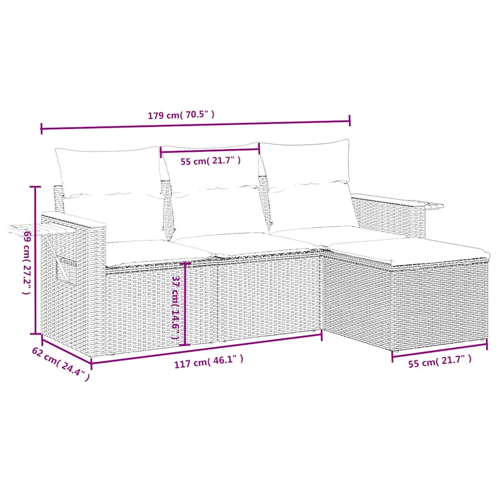 Set Divani da Giardino 4 pz con Cuscini Nero in Polyrattan 3226743