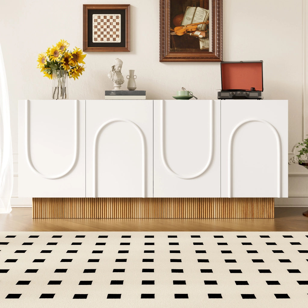 Credenza con 4 Ante; Rilievo a U; 4 Scomparti; Finitura Opaca; Stile Moderno; in Pannello Truciolare; 160??38??75 cm; Bianco Legno