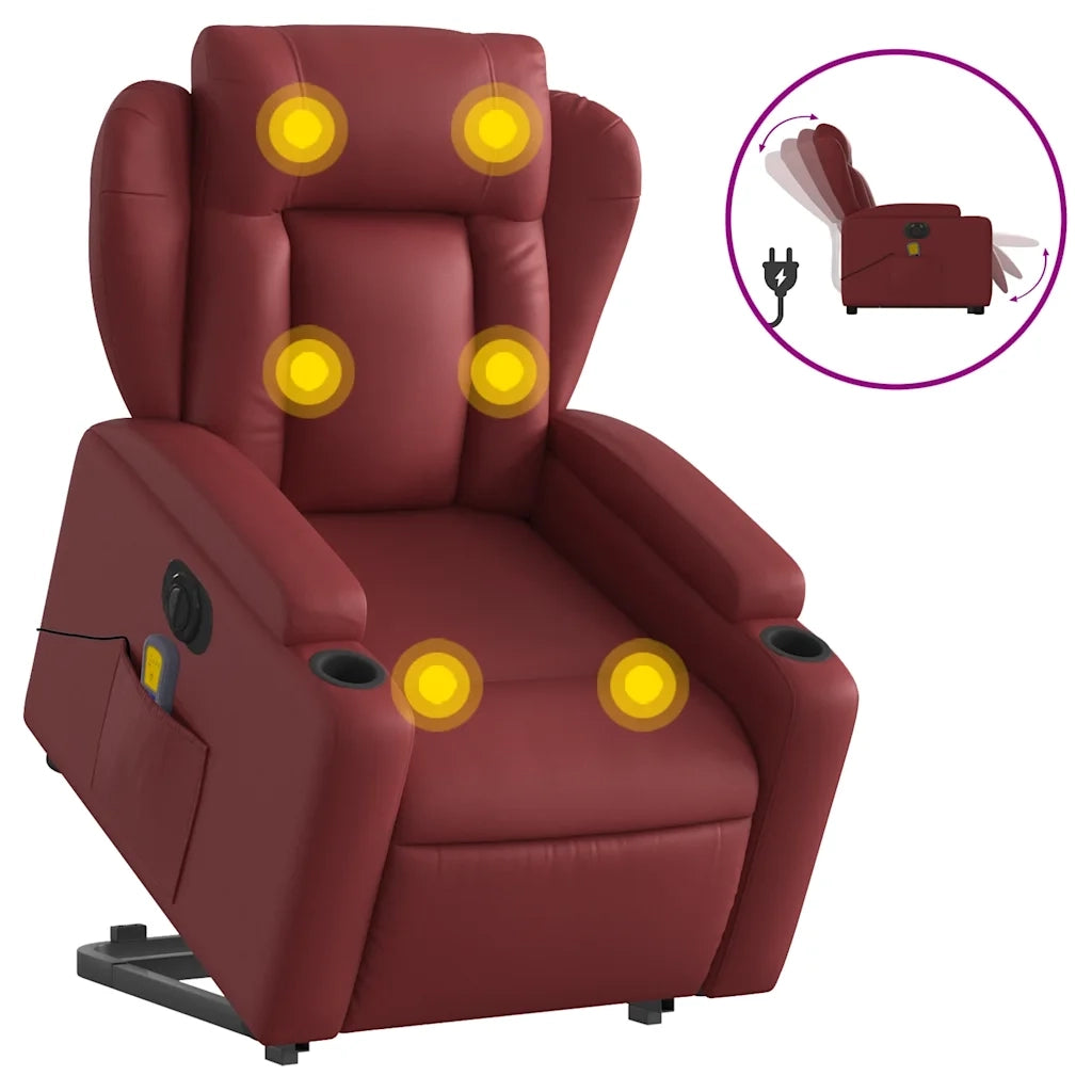 Poltrona Alzapersona Reclinabile Rosso Vino in Similpelle 3204569