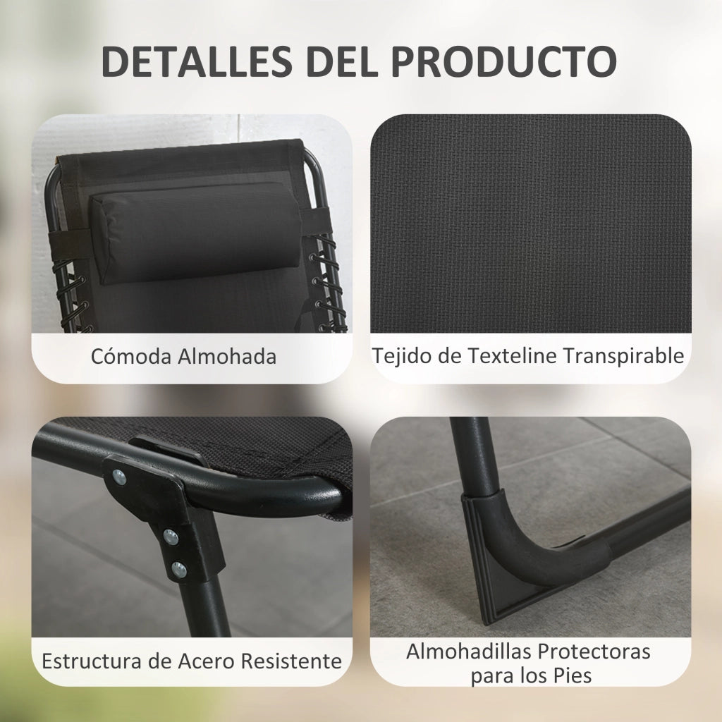 Tumbona Pieghevole con Braccioli ¨C zephmum ¨C Nero Acciaio 189x58x30 cm