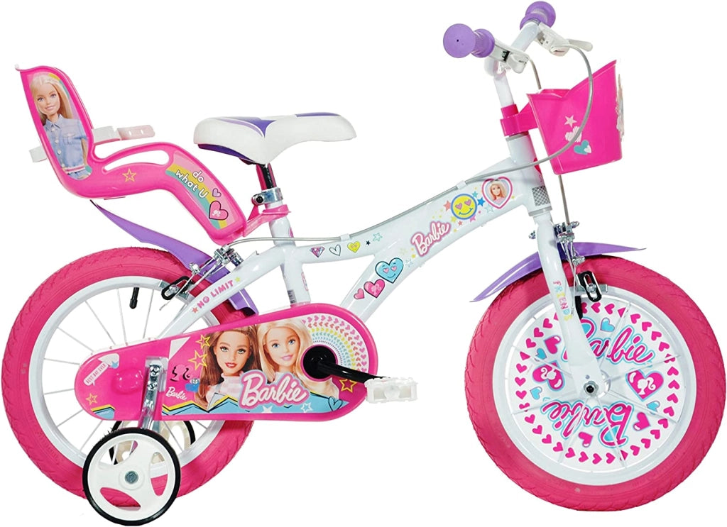 BICICLETTA BARBIE DA 14" CON ROTELLE IN COLORE BIANCO E ROSA PER BAMBINA COLORE