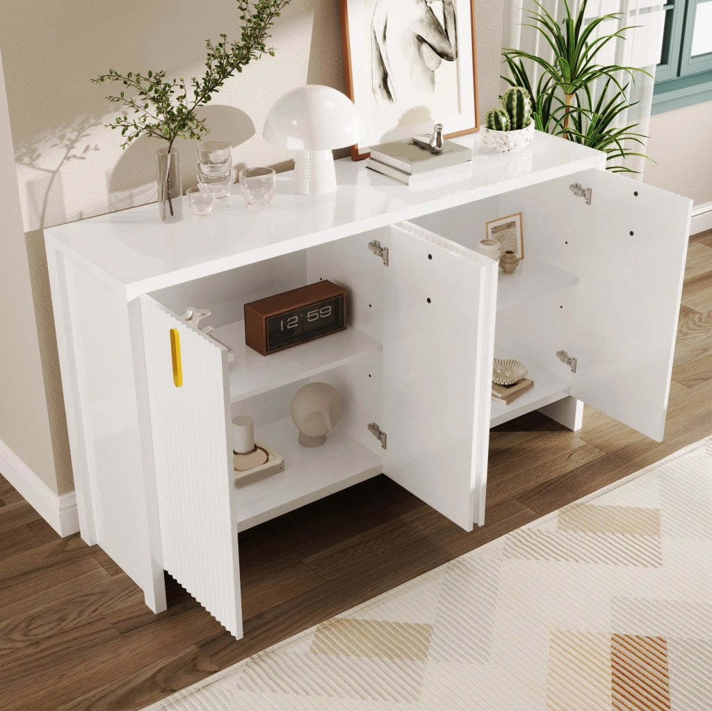 Credenza 140x38x80 cm con ripiani regolabili e 4 ante in pannello truciolare bianco