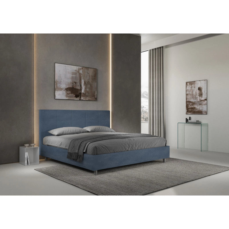 Letto imbottito Matrimoniale 190x200 cm Mika - Contenitore,Microfibra,Blu