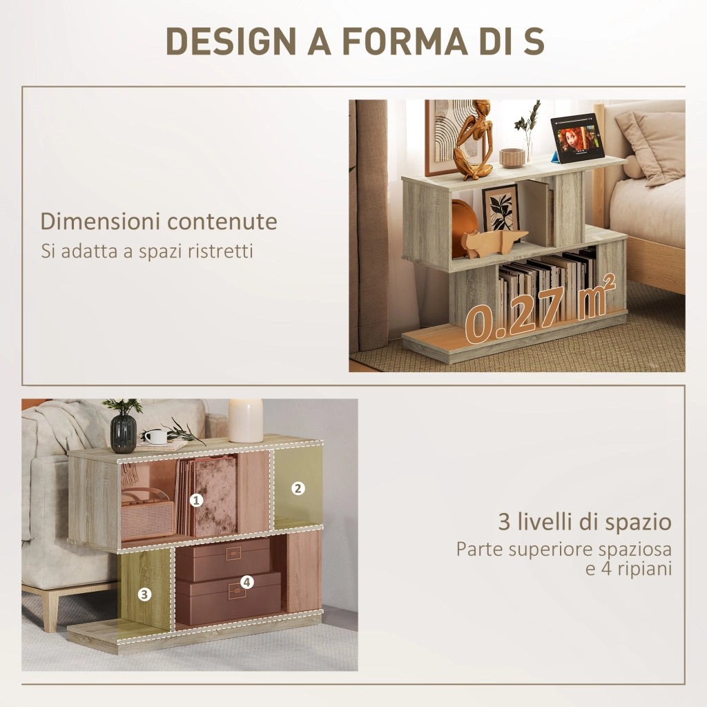 Tavolino da Caffè Moderno a S con 3 Ripiani per Soggiorno 90x30x61 cm in MDF Color Legno